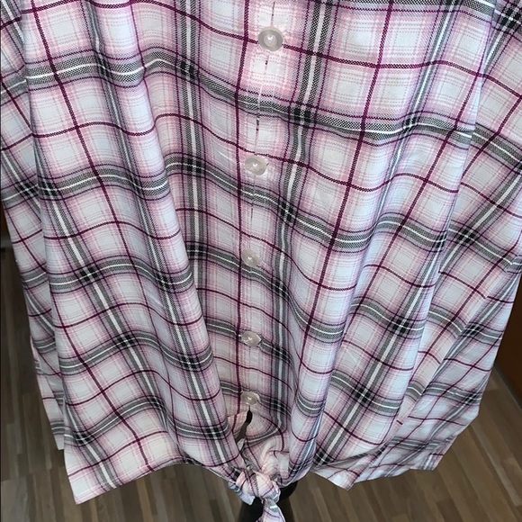 TORRID berry plaid challis tie front midi blouse! - Picture 5 of 8